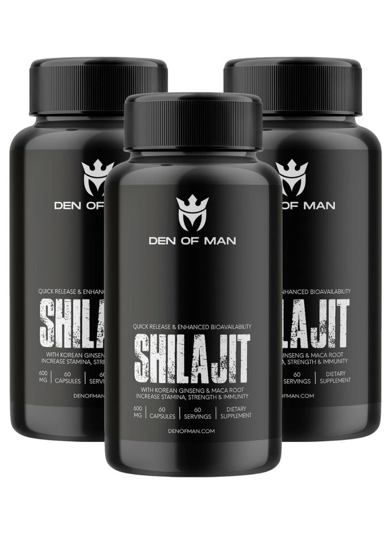 DEN OF MAN Shilajit Capsules for Men – Pure Himalayan Shilajit Extract Capsules, Natural Supplement, Supports Energy, Vitality & Wellness, 20g Glass Jar pack of 3 - Image 1